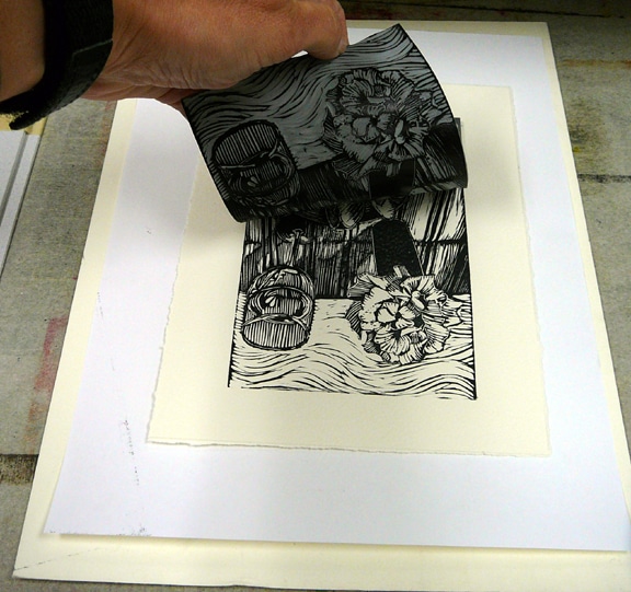 printing a black and white linocut