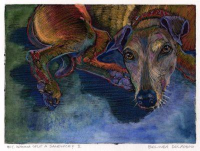 a monotype of a greyhound