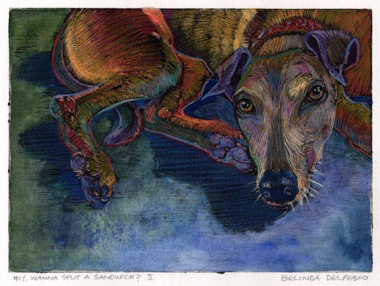 a monotype of a greyhound