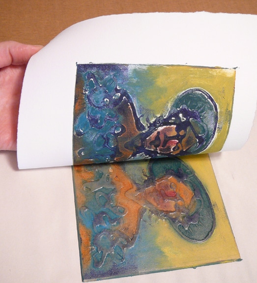 pulling a print from a glue collagraph