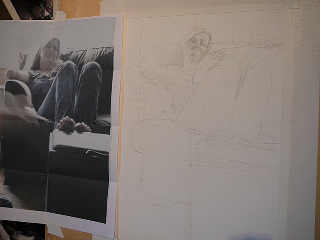 Using a combination of the grid method and sight size drawing on a watercolor portrait