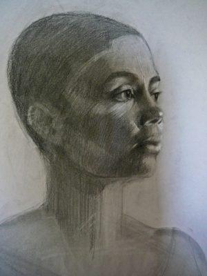 a charcoal portrait of a model named Lury done at a Daniel Sprick portrait workshop
