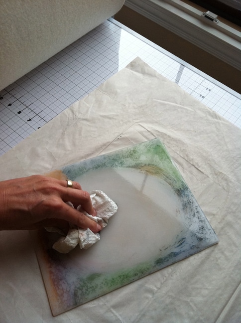 cleaning a monotype plate
