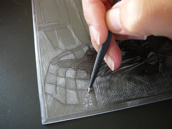 drypoint engraving on plexiglass