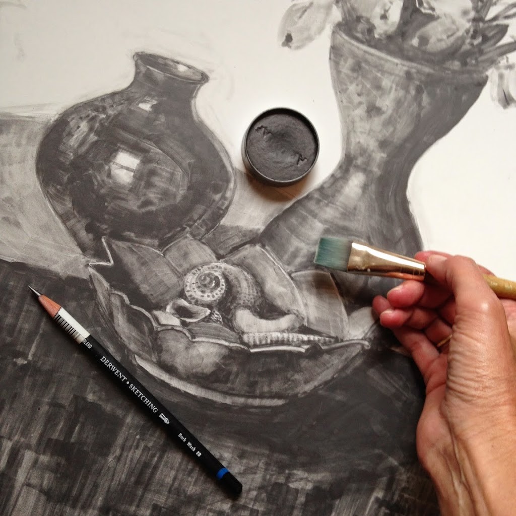 Powdered Graphite as a Base for Watercolor Painting - Belinda Del