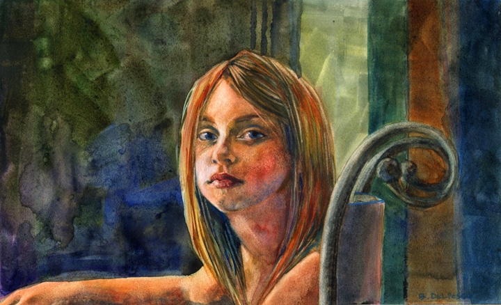 portrait of a young girl in watercolor