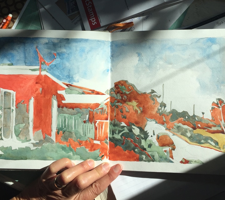 Watercolor Landscape Studies in a Sketchbook - Belinda Del Pesco