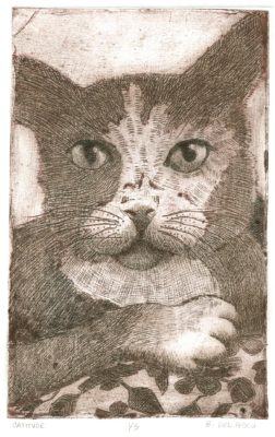 intaglio print of a cat with attitude
