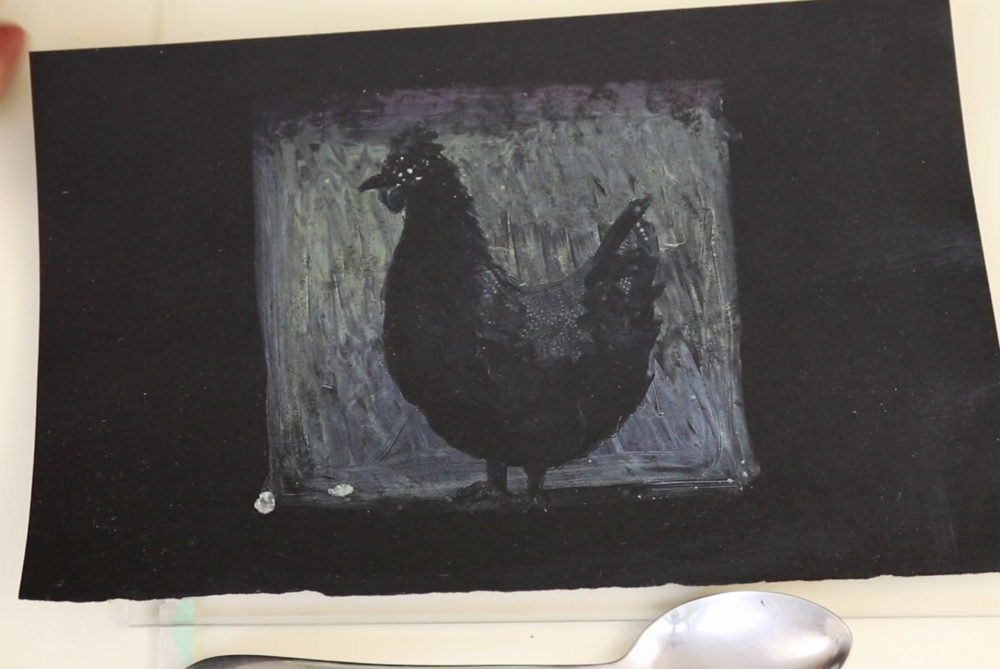 Printmaking experiments in the art studio of Belinda Del Pesco: Faber Castell Gelato water soluble crayon monotype printed on black paper