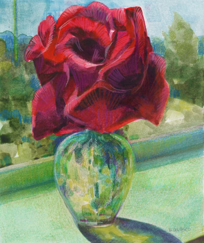 floral watercolor still life of a rose