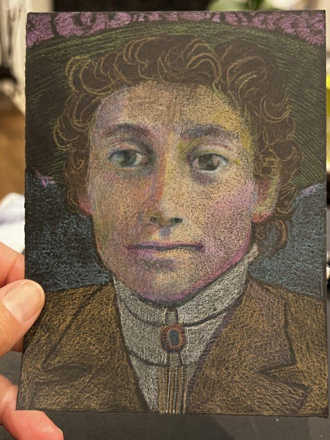 Colored Pencil Portrait on Black Paper