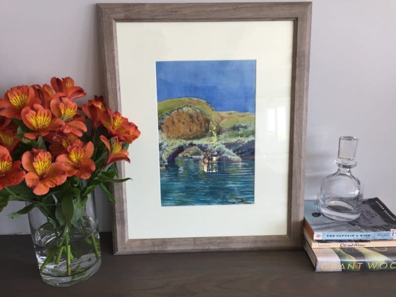 island watercolor framed and ready to hang