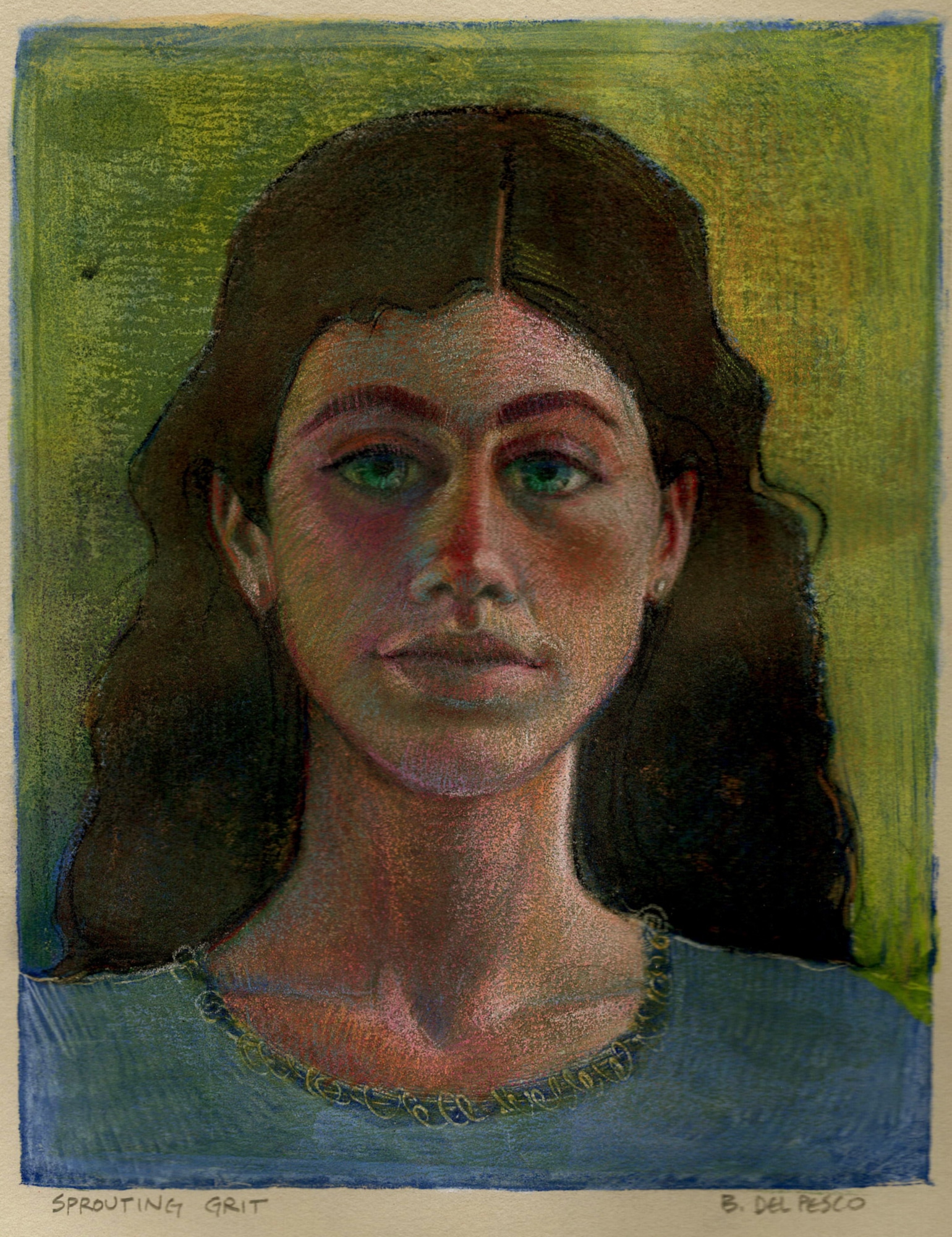 a monotype portrait of an adolescent girl