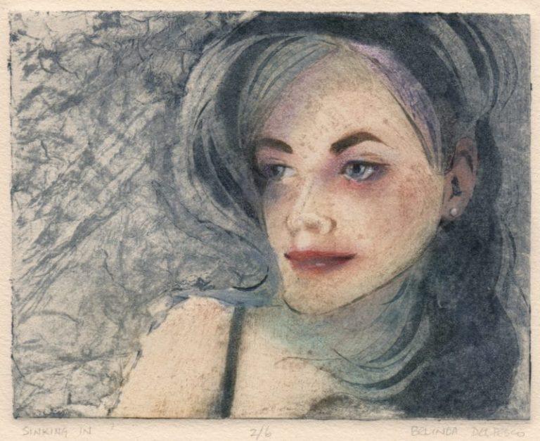multicolor collagraph of a woman's face