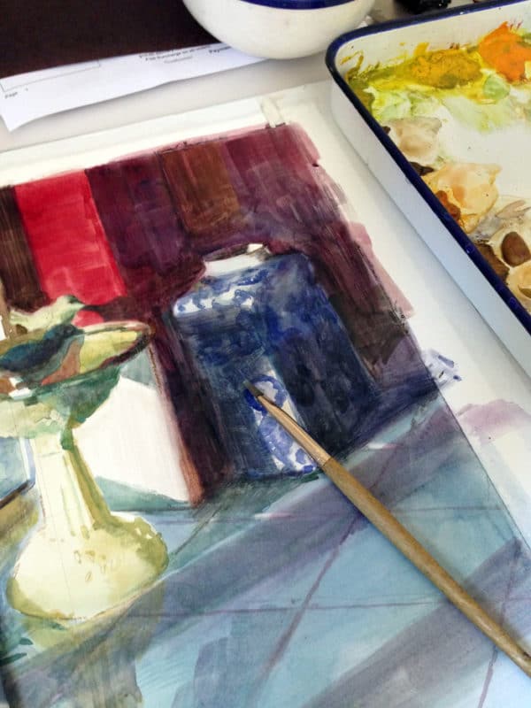 painting a floral still life in watercolor using the glazing method